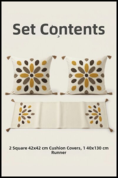 cottoncloth Damla Punch Embroidered Damla Pattern Throw Pillow Runner Set 2 S...