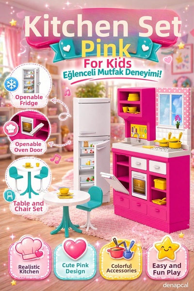 DENAPCAL Dollhouse Kitchen Set Toy Kitchen Set with Refrigerator, Oven and Ac...