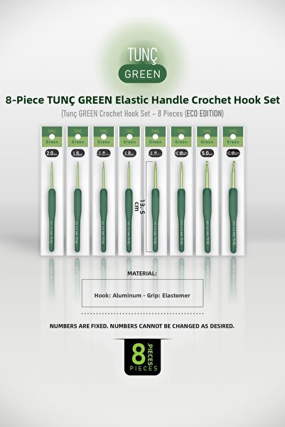 Tunç ΠΡΑΣΙΝΟ - Σετ 8 τεμαχίων - Μάλλινα βελονάκια με ελαστική λαβή - 8 Μάλλιν...