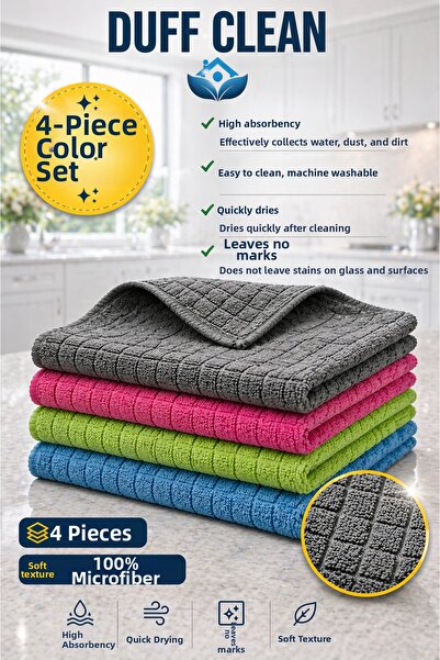 DUFF CLEAN Premium Microfiber Cleaning Cloth (4 Colorful Pieces Set)