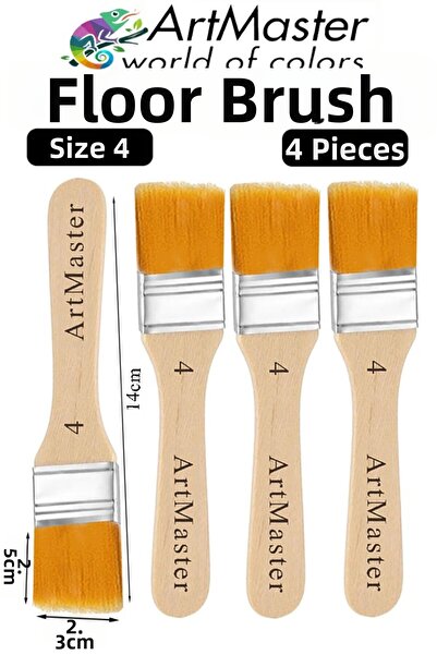 Artmaster Floor Brush Number 4 4 Pieces Paint Brush Synthetic Silk Tip Bristl...