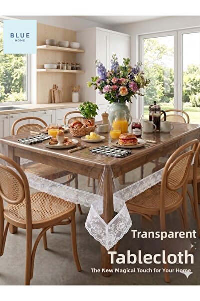 Blue Home Τραπεζομάντηλο PVC Λευκό με δαντέλα 0,15 χιλ. Διαφανές κάλυμμα προσ...
