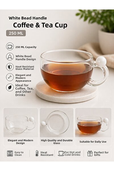House Bird Glass Coffee & Tea Cup with Beaded Handle 250 ml