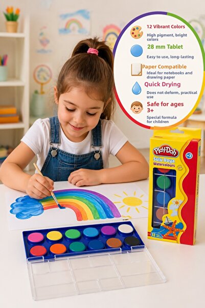 TOYFEST Play-Doh 12 Color Watercolor Set with Brush Children's Painting Set P...