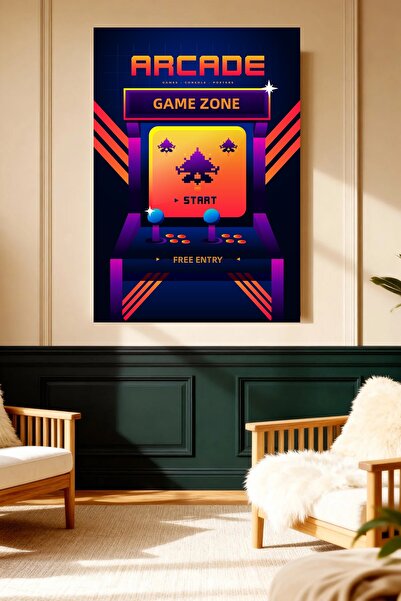 Mushen Studio Arcade Game Zone Neon Canvas Painting Retro Wall Decor Artwork ...