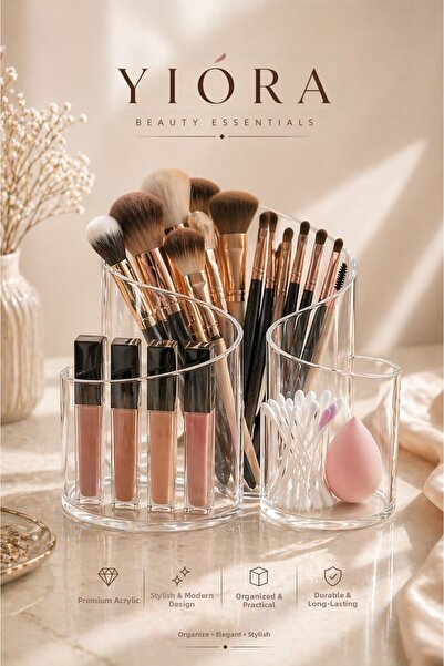 yiora Διαφανές αξεσουάρ μακιγιάζ πολλαπλών χρήσεων με τρεις θήκες για βούρτσε...