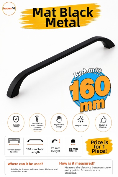 Badem10 Λαβή Göksu 160 mm Μαύρη Μεταλλική Έπιπλα Κουζίνας Συρτάρι Ντουλάπα Κο...