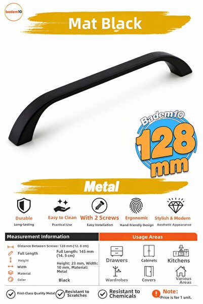 Badem10 Göksu 128 mm Μαύρο Μεταλλικό Έπιπλο Συρτάρι Κουζίνας Ντουλάπα Ντουλάπ...