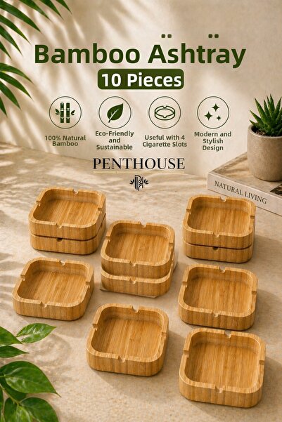 Penthouse Τετράγωνο Φυσικό Τασάκι από Μπαμπού με 4 Υποδοχές, Ανθεκτικό και Κο...