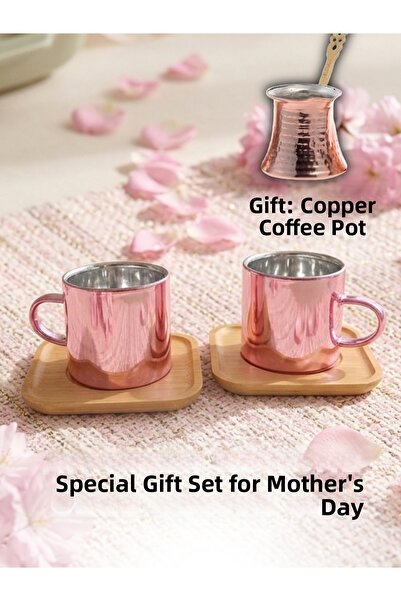 AiroBazar Mother's Day Special Gift Set with Copper Coffee Pot, 2-Piece Pink ...