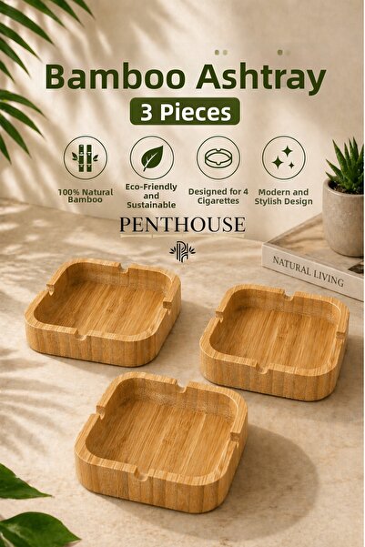 Penthouse Τετράγωνο Φυσικό Τασάκι από Μπαμπού με 4 Υποδοχές, Ανθεκτικό και Κο...