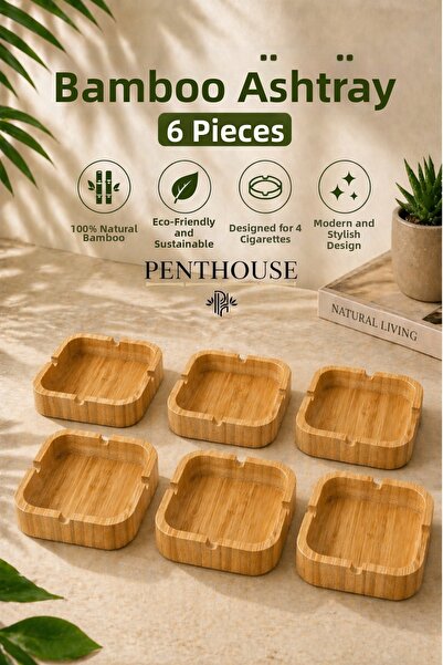 Penthouse Τετράγωνο Φυσικό Τασάκι από Μπαμπού με 4 Υποδοχές, Ανθεκτικό και Κο...