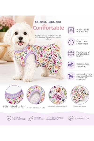 DOGİ&DOG Small Breed Flowers Garden Dog Outfit Cat Outfit Dog Dress (1-10kg)