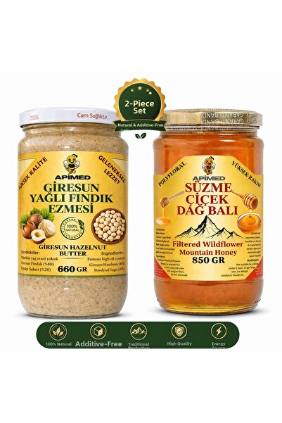 APİMED Filtered Flower Honey 850Gr and Nut Paste 660Gr Great Deal Economical Set