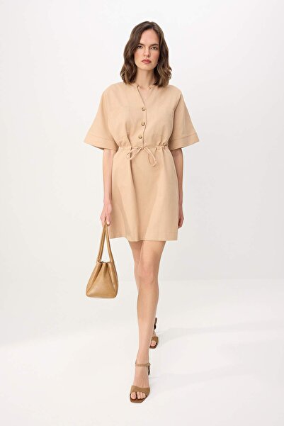 Συλλογή Trendyol Μπεζ κοντό/μίνι υφαντό φόρεμα με λεπτομέρεια με κορδόνια και...