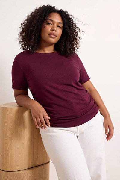 Trendyol Curve Μπλούζα Βουργουνδίας από βισκόζη με ριμπ ύφανση και πλεκτό σχέ...