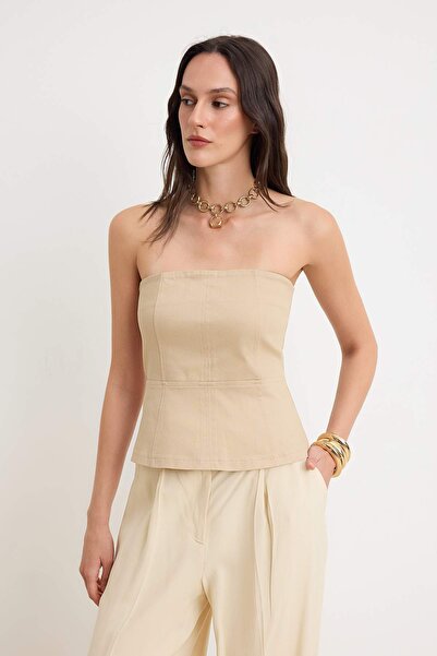 Συλλογή Trendyol Τασ Με λεπτομέρεια ραφής Πέπλουμ Γκαμπαρντίνα Υφαντό Μπλούζα...