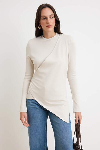 Trendyol Modest Πλεκτό ίσιο πλέγμα interlock με εφέ πέτρας TCTAW26UK00002