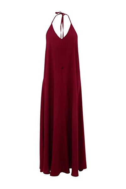 Συλλογή Trendyol Μπορντό Υφαντό Φόρεμα Παραλίας Μάξι με Ανοιχτή Πλάτη TBESS24...