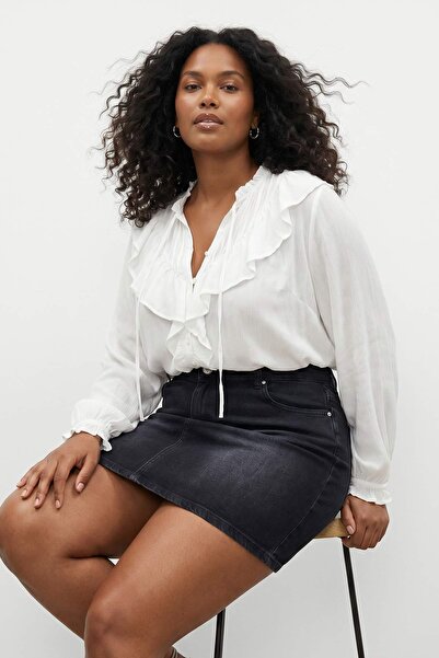 Trendyol Curve Ανθρακί Ψηλόμεση Φούστα με Πέτρινα Κουμπιά Comfort/Μεσαία Ελασ...