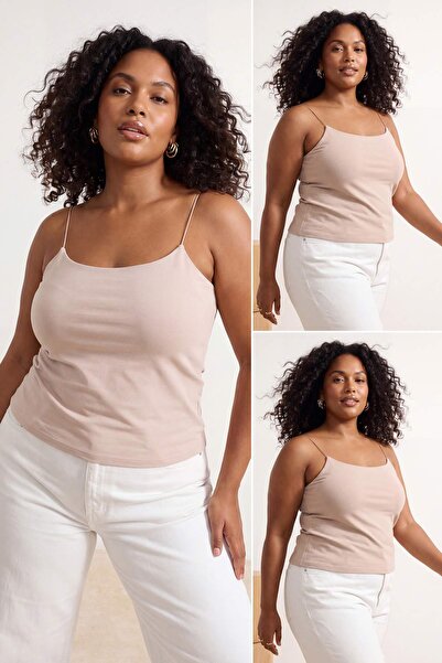 Trendyol Curve Ten 3-pack Thin Strap Crop Μεγάλο Μέγεθος Αθλητικό Μπλουζάκι T...
