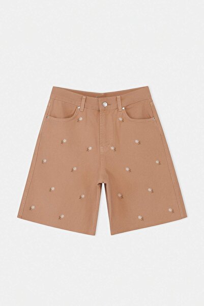 Συλλογή Trendyol Ροζ Τζιν Σορτς City Boy με Κέντημα Λουλουδιών TWOSS26SR00070