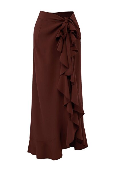 Συλλογή Trendyol Καφέ Υφαντή Φούστα Παραλίας με Βολάν TBESS19WV0004