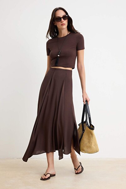 Συλλογή Trendyol Σκούρα Καφέ Φούστα TWOSS25ET00183
