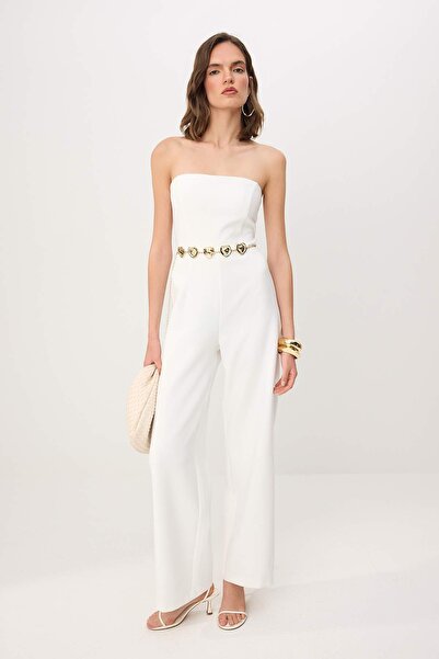 Συλλογή Trendyol Εκρού Ολόσωμη Φόρμα με Λεπτομέρεια Ζώνης Αλυσίδας και Μακριά...