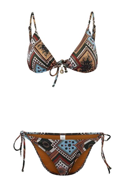 Συλλογή Trendyol Σετ μπικίνι κανονικής μέσης με έθνικ σχέδια και τριγωνικά κα...