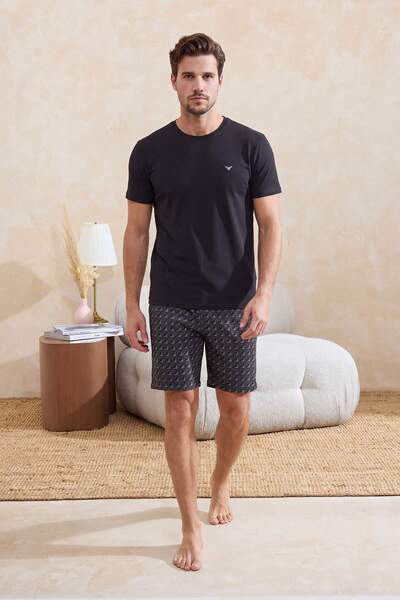 Trendyol Kollektion Schwarzes, geometrisch bedrucktes Sommer-Strickpyjama-Set...