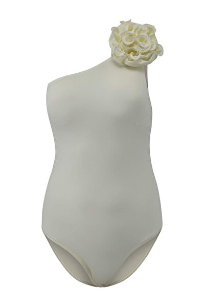 Συλλογή Trendyol Εκρού Μαγιό με έναν ώμο και απλικέ λουλούδια TBESS23MA00401