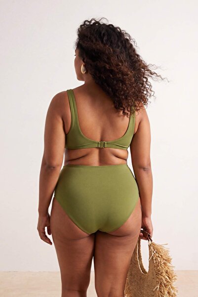 Trendyol Curve Πράσινο λαδί χρώμα, ψηλόμεσο κορσέ με λεπτομέρεια με κορδόνια ...