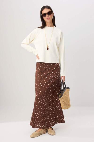 Trendyol Modest Καφέ-Πολύχρωμη φούστα Α-γραμμής χωρίς φόδρα, με πουά υφάσματα...