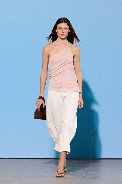 Συλλογή Trendyol Limited Edition Pudra Δαντέλα Λεπτομερής Υφαντό Κομψή Μπλούζ...