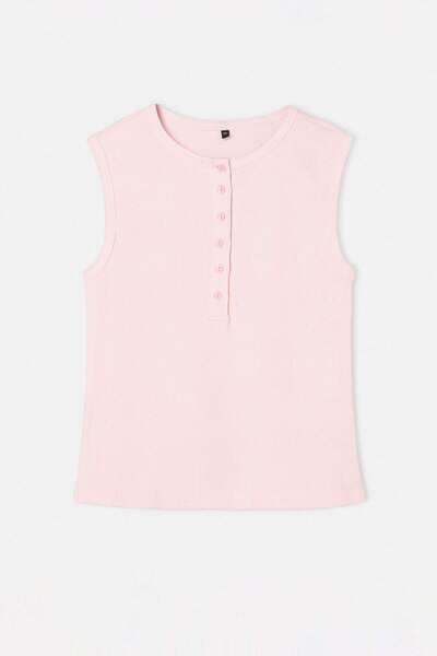 Trendyol Curve Ροζ Crop Top με κουμπιά και λαιμόκοψη ποδηλάτου, μεγάλο μέγεθο...