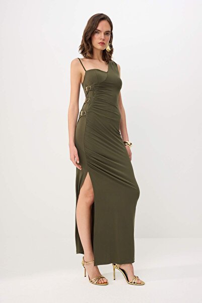 Συλλογή Trendyol Χακί Αξεσουάρ Λεπτομερές Μάξι Βραδινό Φόρεμα & Φόρεμα Αποφοί...