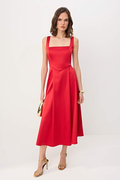 Συλλογή Trendyol Κόκκινο σατέν υφαντό κομψό βραδινό φόρεμα αποφοίτησης TPRAW2...