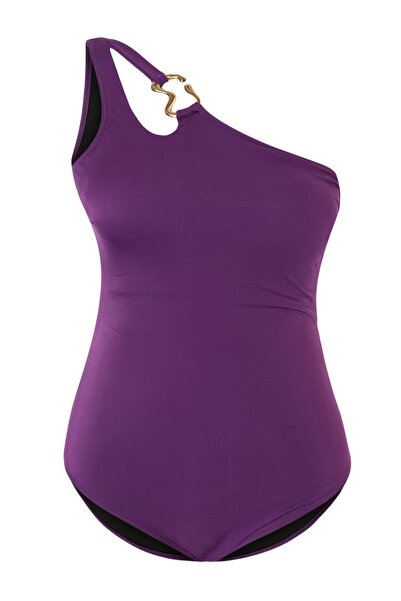 Trendyol Curve Μωβ Μαγιό Μεγάλου Μεγέθους με Λεπτομέρεια Αξεσουάρ για Έναν Ώμ...