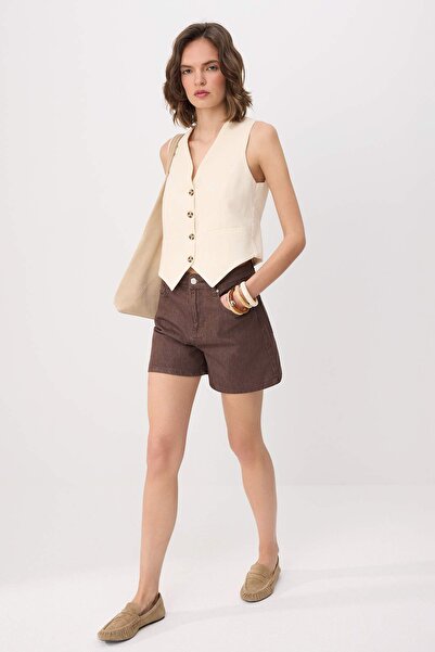 Συλλογή Trendyol Καφέ Vintage Washed Ψηλόμεσο City Boy Τζιν Σορτς TWOSS26SR00068