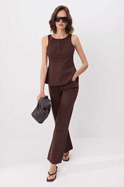 Συλλογή Trendyol Καφέ Μπλούζα με Τιράντες και Πεπλάμ, 100% Βαμβακερό Τζιν TWO...