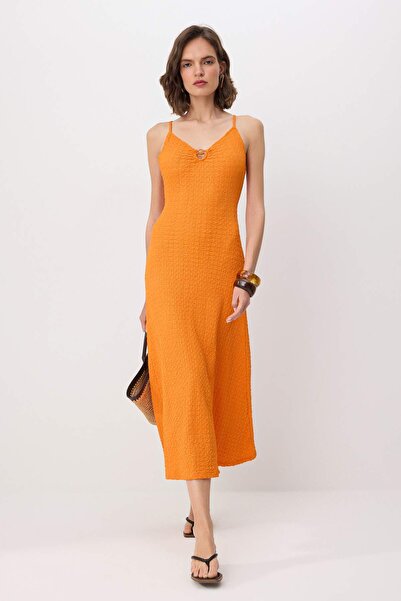 Συλλογή Trendyol Πορτοκαλί ίσιο μάξι πλεκτό φόρεμα TWOSS26EL00875