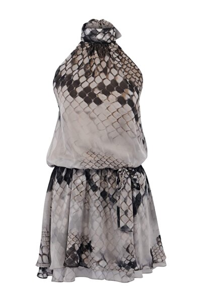 Συλλογή Trendyol Πολύχρωμο μίνι υφαντό φόρεμα με στάμπα ζώων και φόδρα από σι...