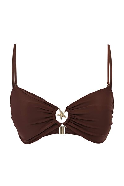 Trendyol Curve Καφέ Στράπλες Τοπ Μπικίνι Premium με Αξεσουάρ Mix&Match TBBSS2...