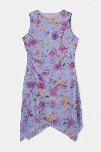 Trendyol Curve Φόρεμα με λουλουδάτο σχέδιο λιλά, τούλινη φούστα, πλεκτό, μεγά...