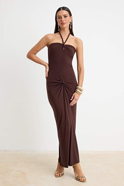 Συλλογή Trendyol Καφέ Υφαντό Μάξι Βραδινό Φόρεμα & Φόρεμα Αποφοίτησης