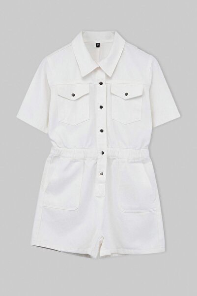 Συλλογή Trendyol Λευκή φόρμα από 100% βαμβακερό τζιν με κουμπιά και τσέπες TW...