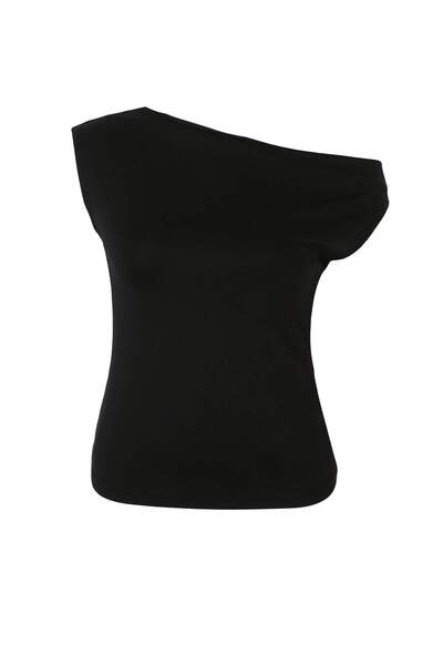 Trendyol Curve Μαύρη Premium Μαλακή Υφασμάτινη Εφαρμοστή Πλεκτή Μπλούζα με Γι...