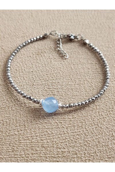 Home Aquamarine and Hematite Stone Minimal Bracelet