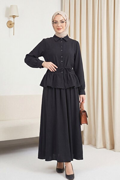 Modamorfo Σετ μπλούζας και φούστας με κορδόνι περίσφιξης - μαύρο